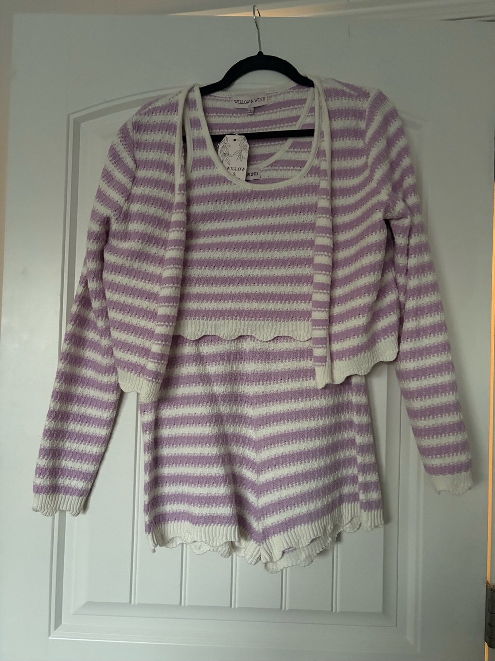 Lavender and White Striped Women's Sweater Set
